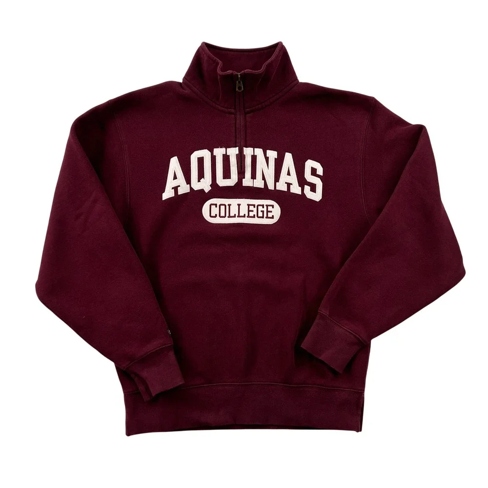 Jansport Aquinas College Quarter‎ Zip Sweatshirt Men Small Burgundy Embroidered